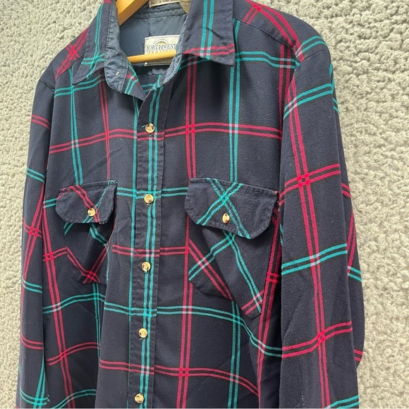 Vintage 80s Northwest Territory Button Up Plaid Flannel Long Sleeve Shirt Size M - Picture 4 of 7